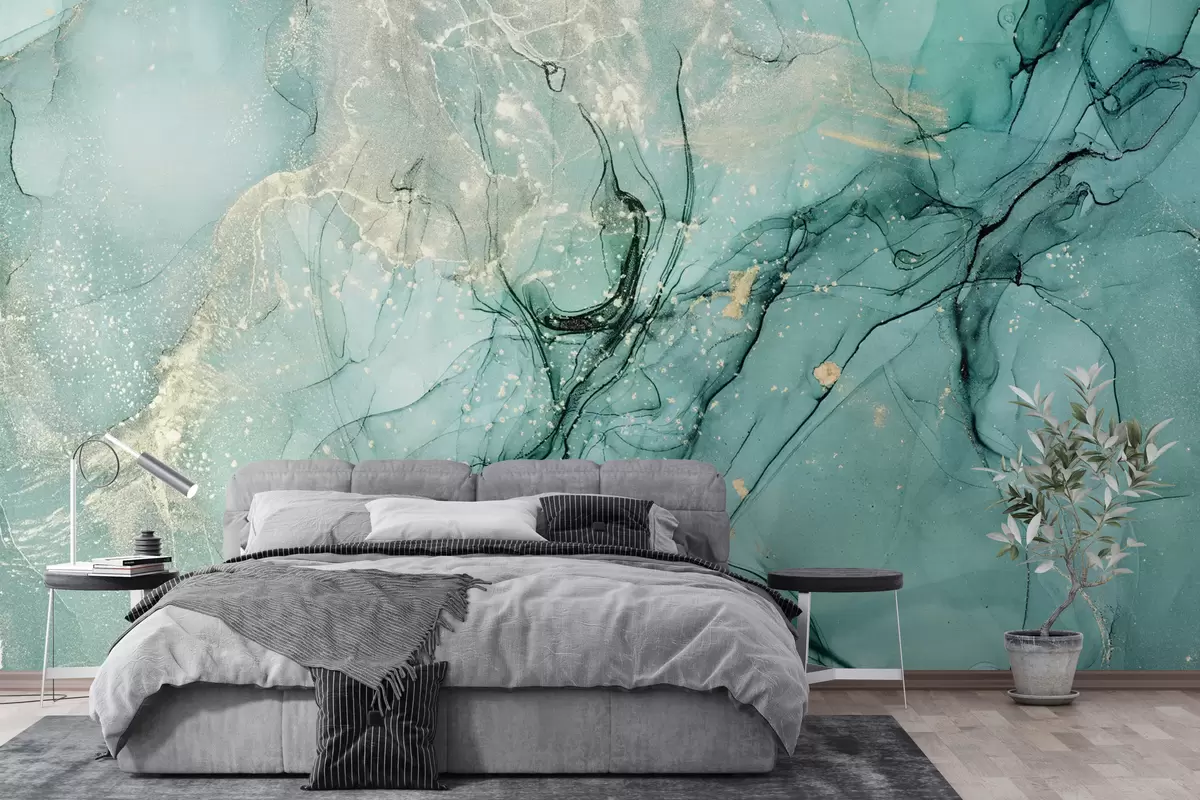 wall murals Turquoise marble with a fine haze u51399