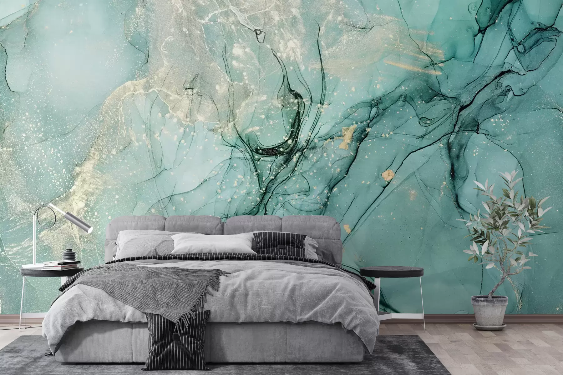 wall murals Turquoise marble with a fine haze u51399