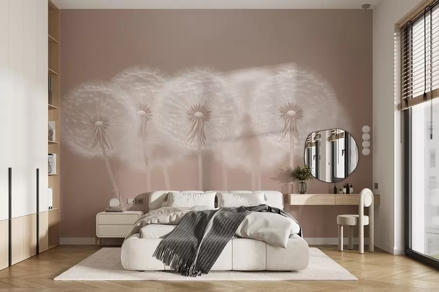 wall murals Delicate pink airy dandelions on a pink natural background w08498v1