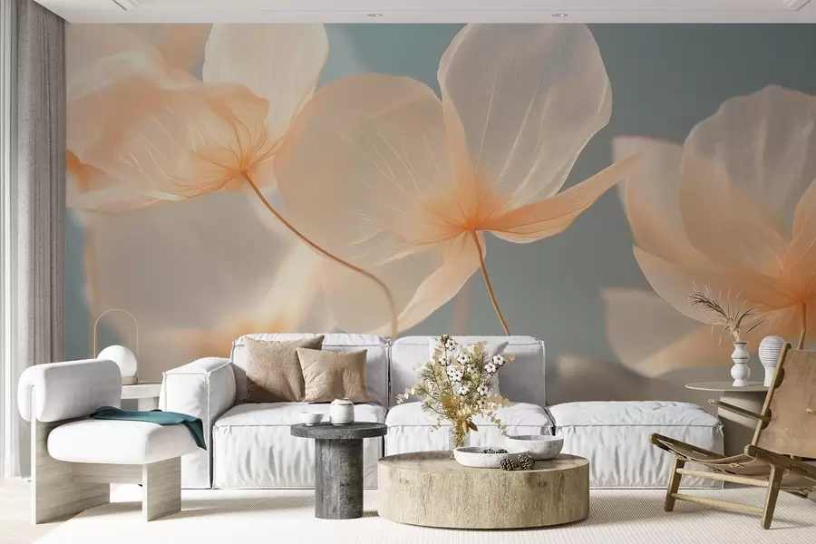 wall murals Lotus petals, a delicate composition with a blue background w08500