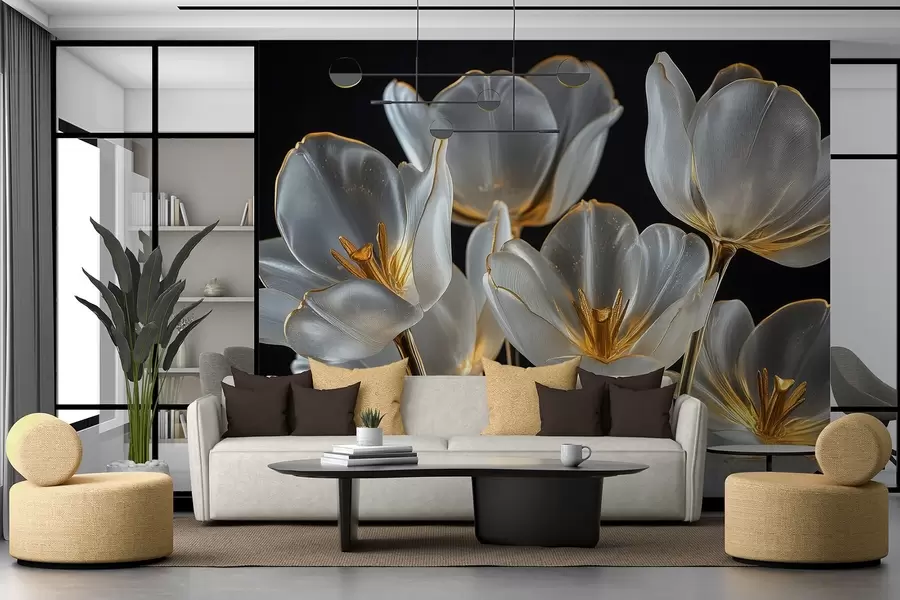 wall murals A bouquet of tulips in the style of a glass sculpture w08489