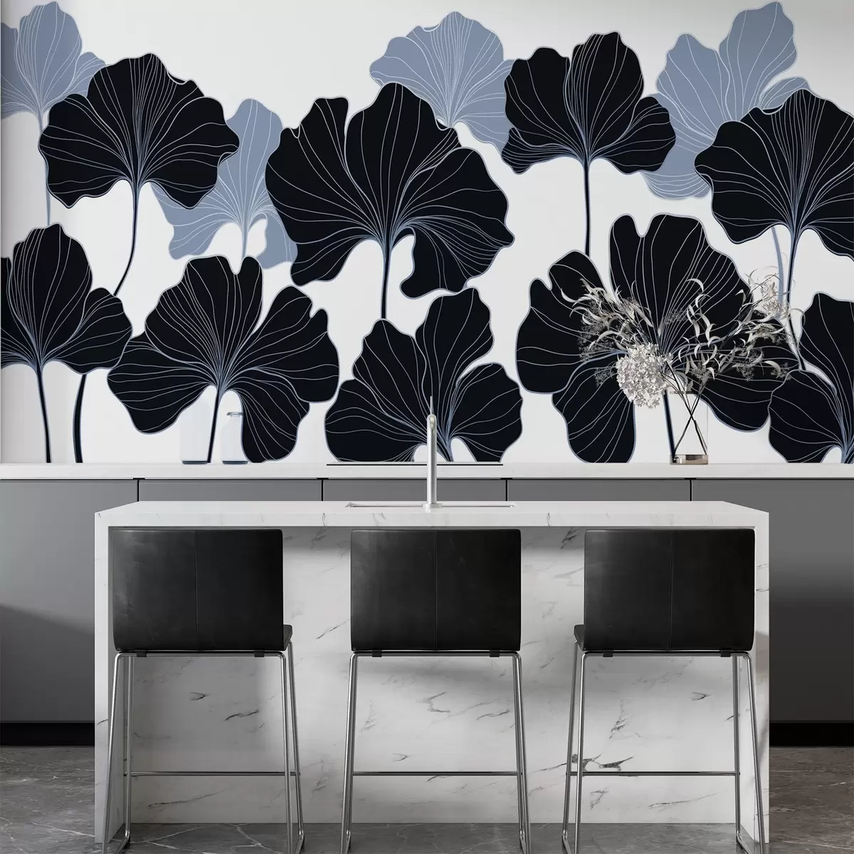 wall murals Stylised leaf outlines w02525