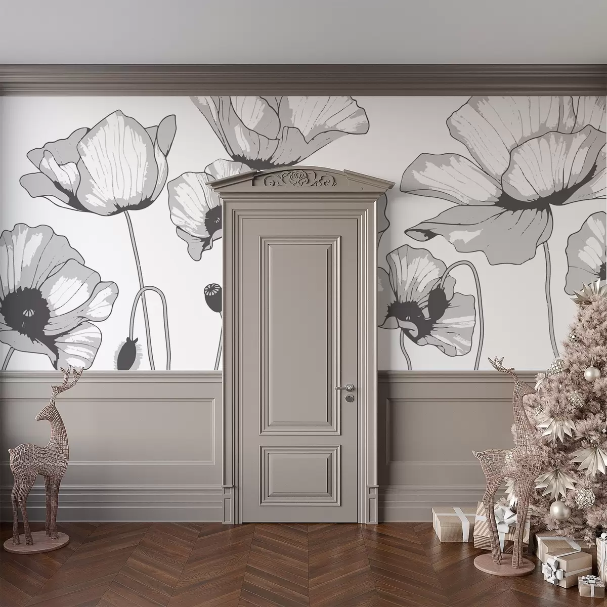 wall murals Black and white poppies w02528