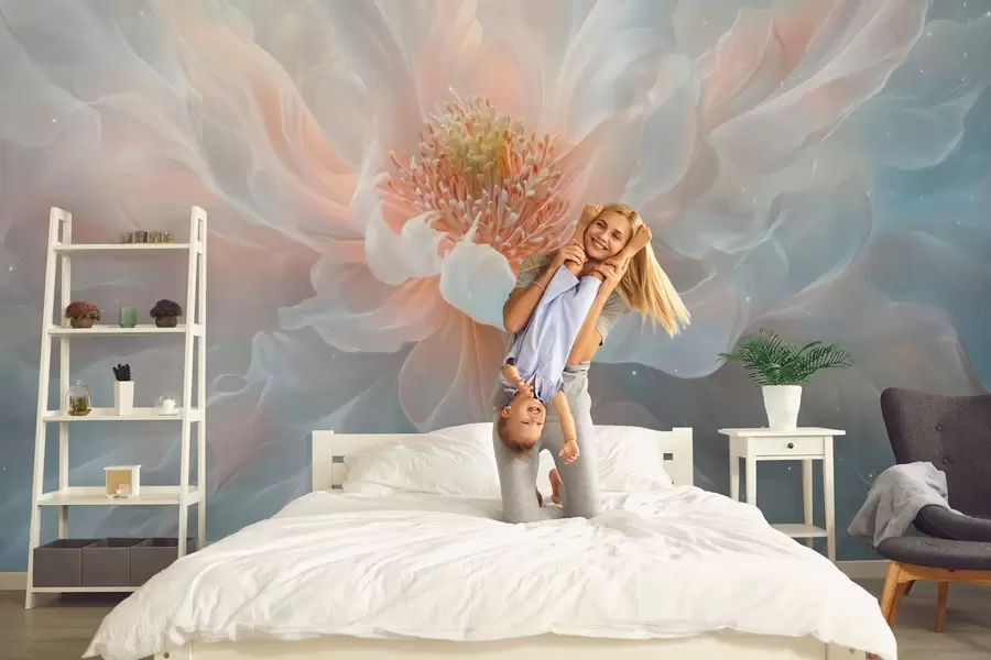 wall murals a dreamy, ethereal painting of a large, delicate flower in soft pastel tones w02545