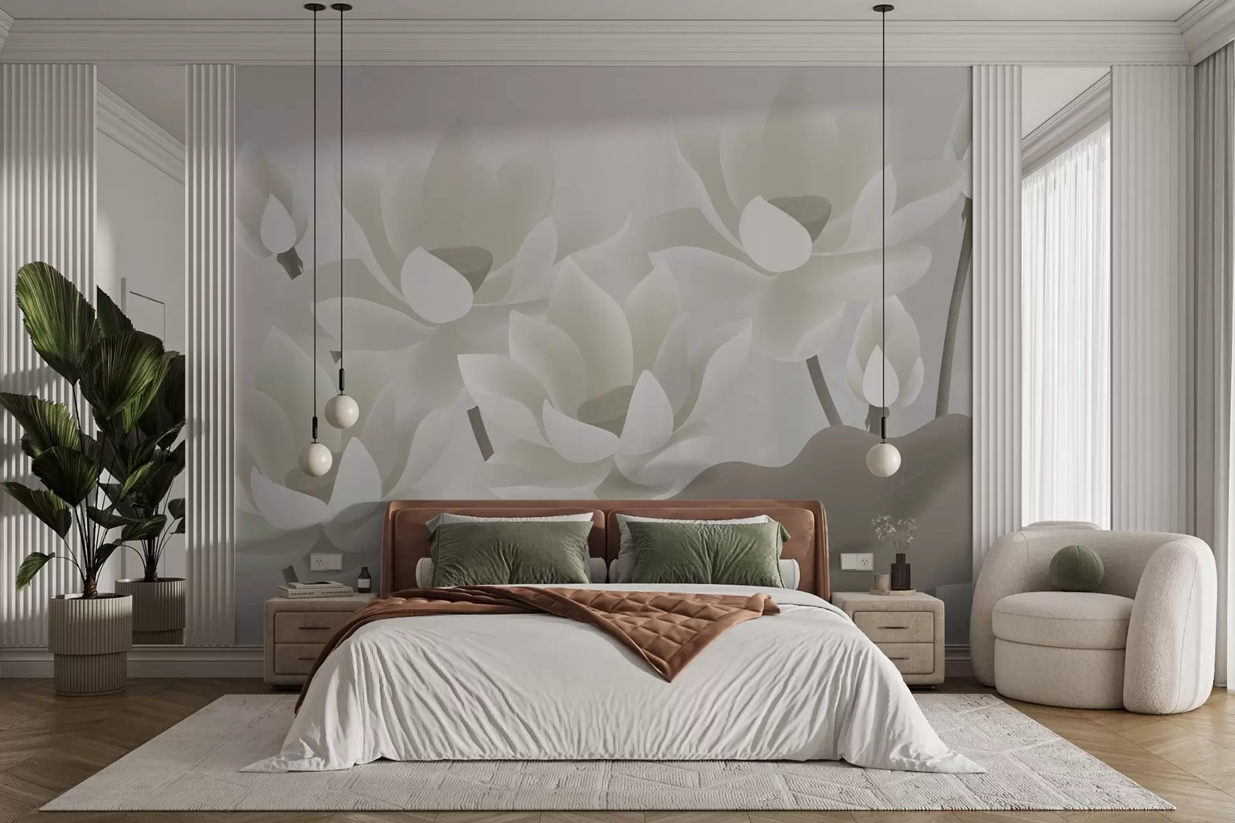 wall murals beige large lotuses w02563v2