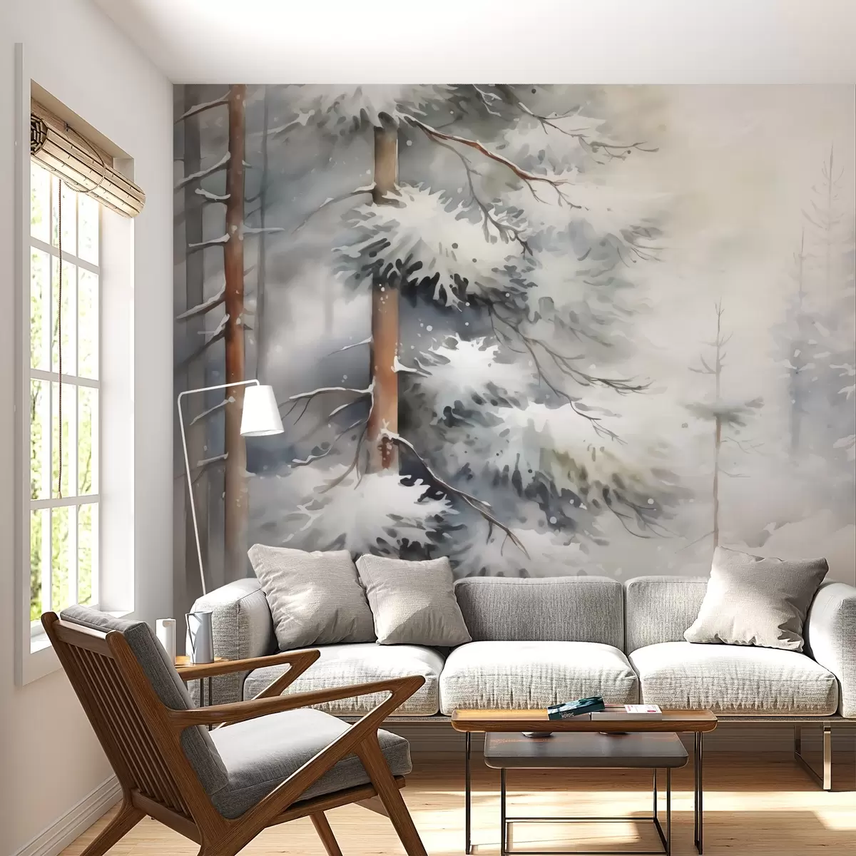 wall murals Snowy forest imitation of watercolor w02591