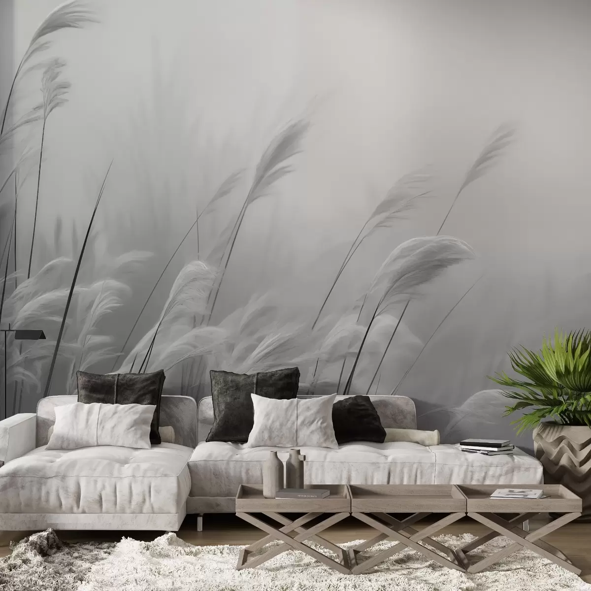 wall murals Dry grass in white and black w02599v1
