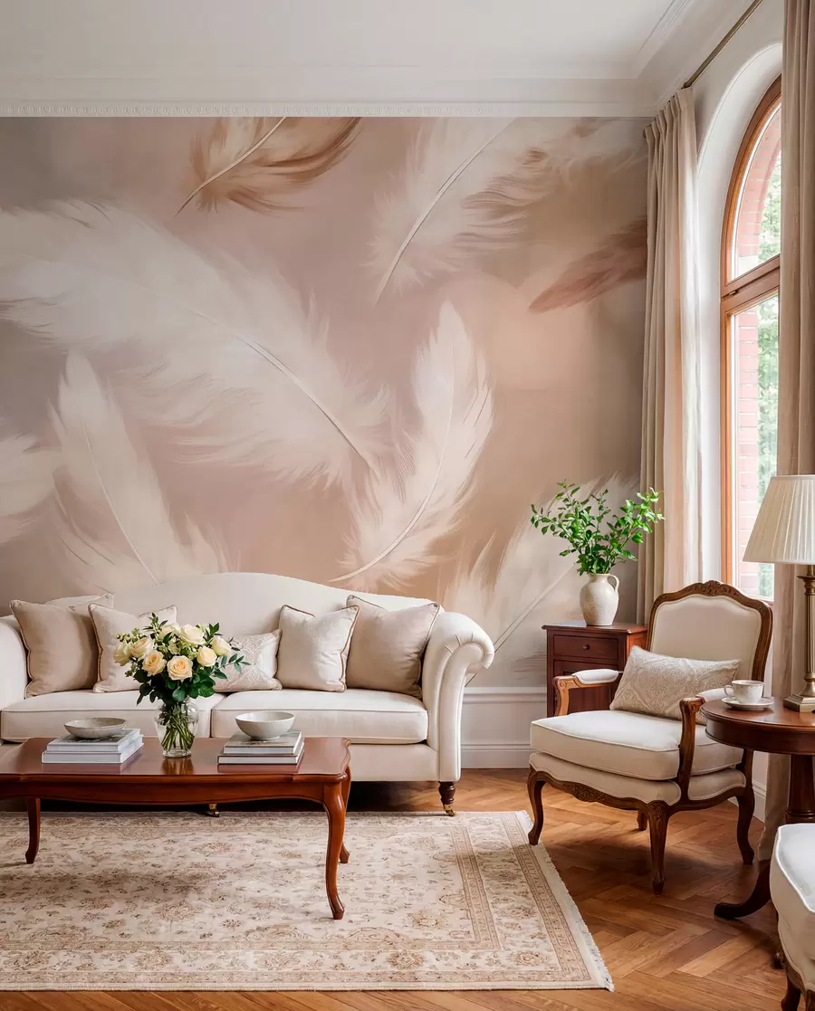 wall murals Large feathers in beige w02601v1