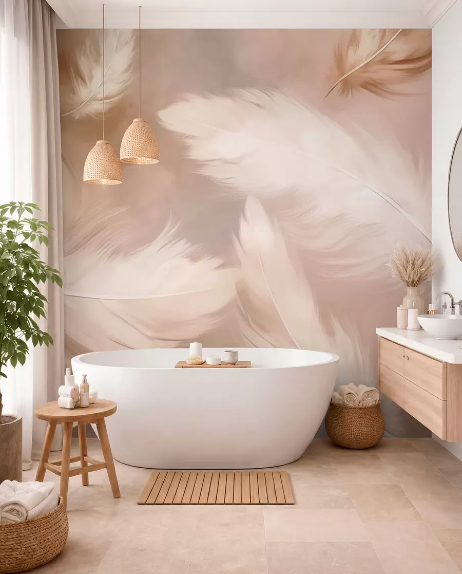 wall murals Large feathers in beige w02601v1