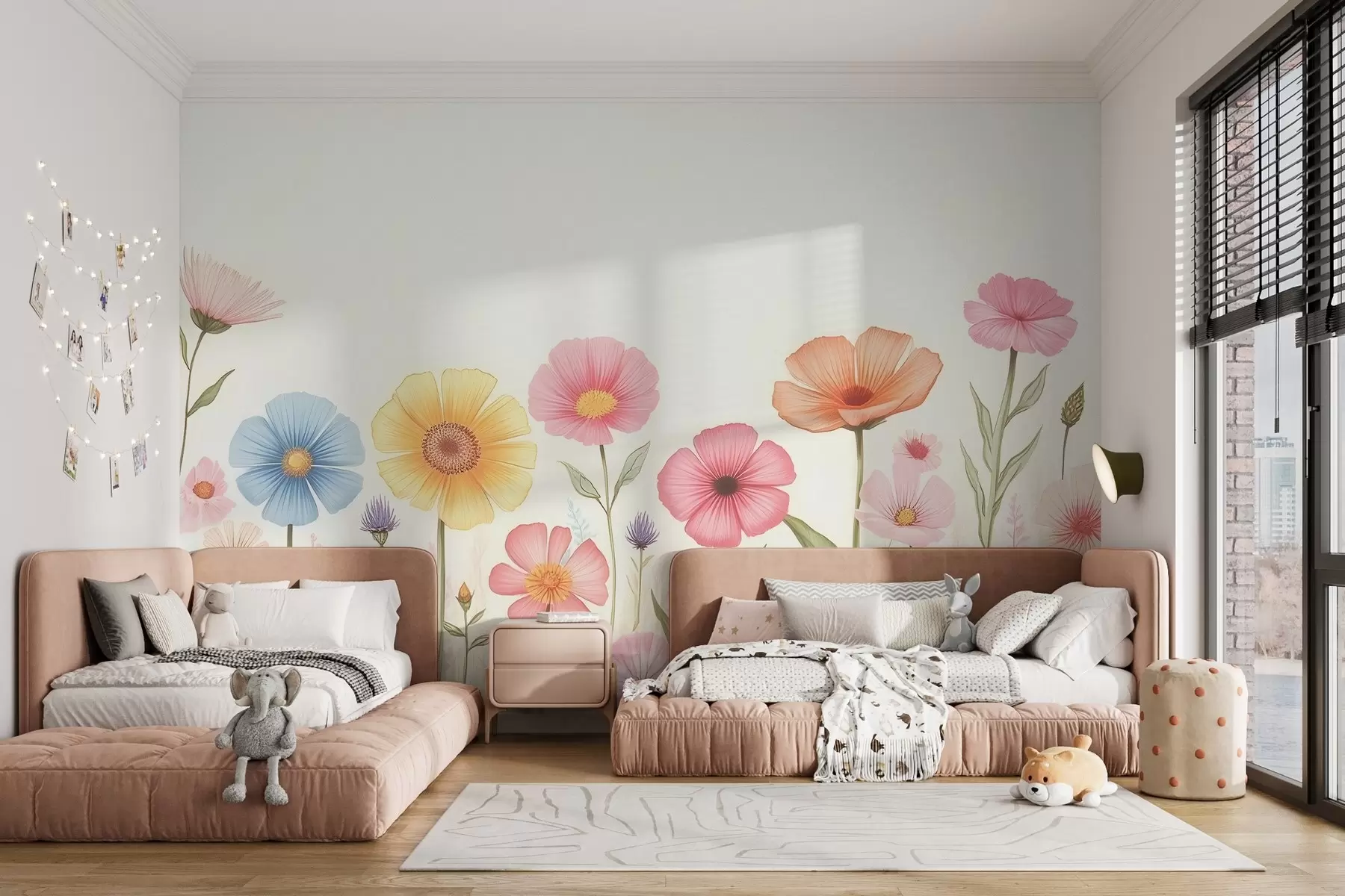 wall murals Gentle blooming garden in watercolor style w02613