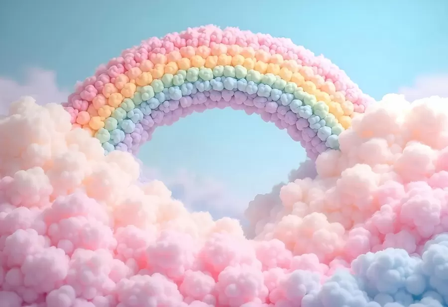 wall murals Fluffy rainbow on clouds, painted w02615