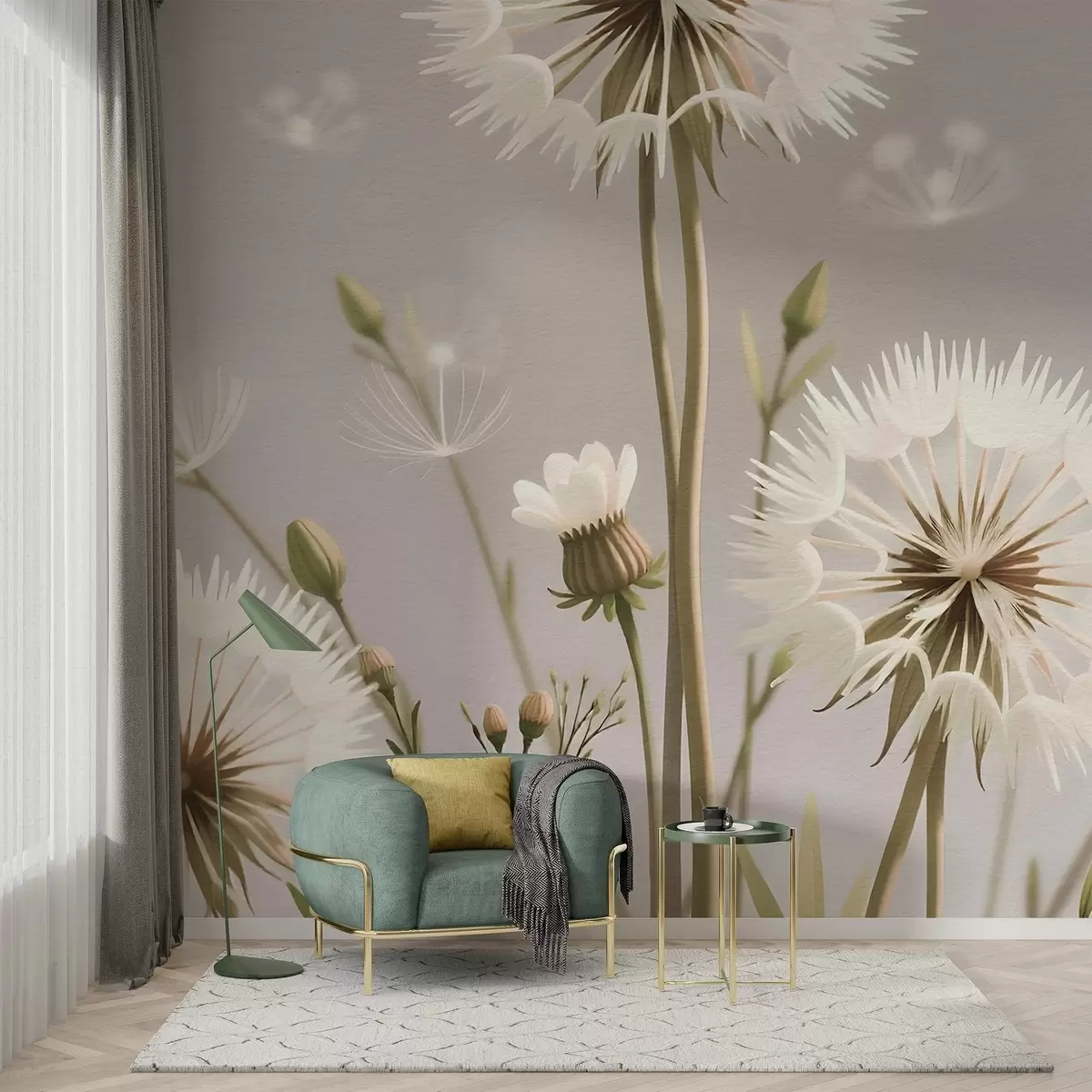 wall murals Field in bloom with dandelions w02619