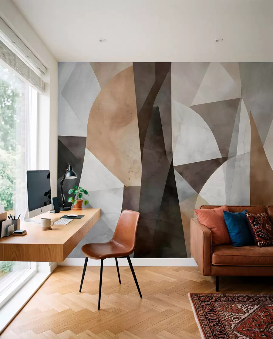wall murals Abstract modern art textural geometric shapes in shades of brown, gray, and beige w08530