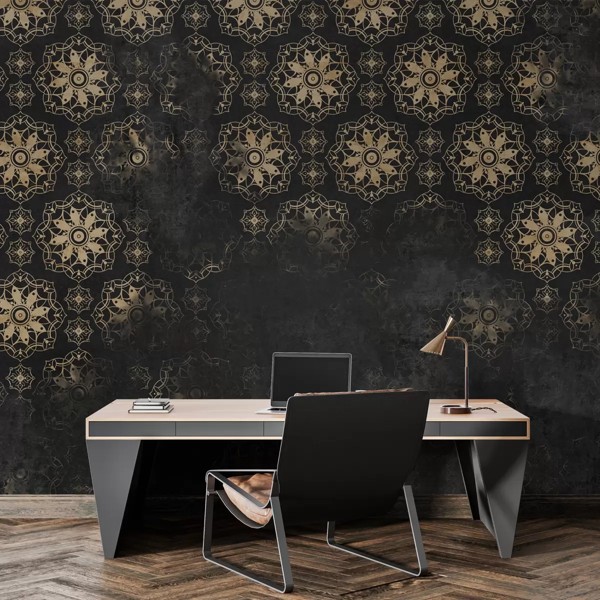 wall murals Vintage design with mandala elements and distressed effect w02551