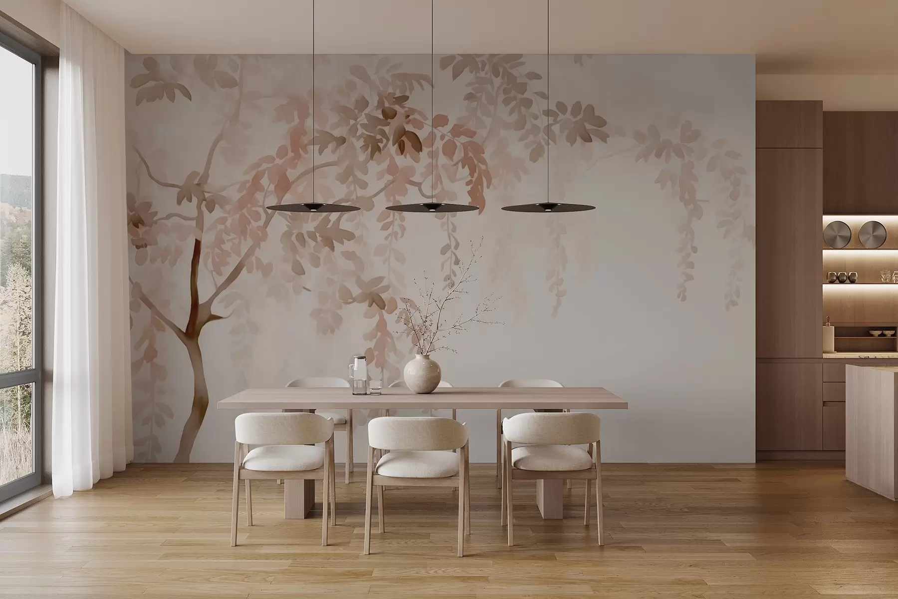 wall murals Silhouette of tree with branches in watercolor style w02635