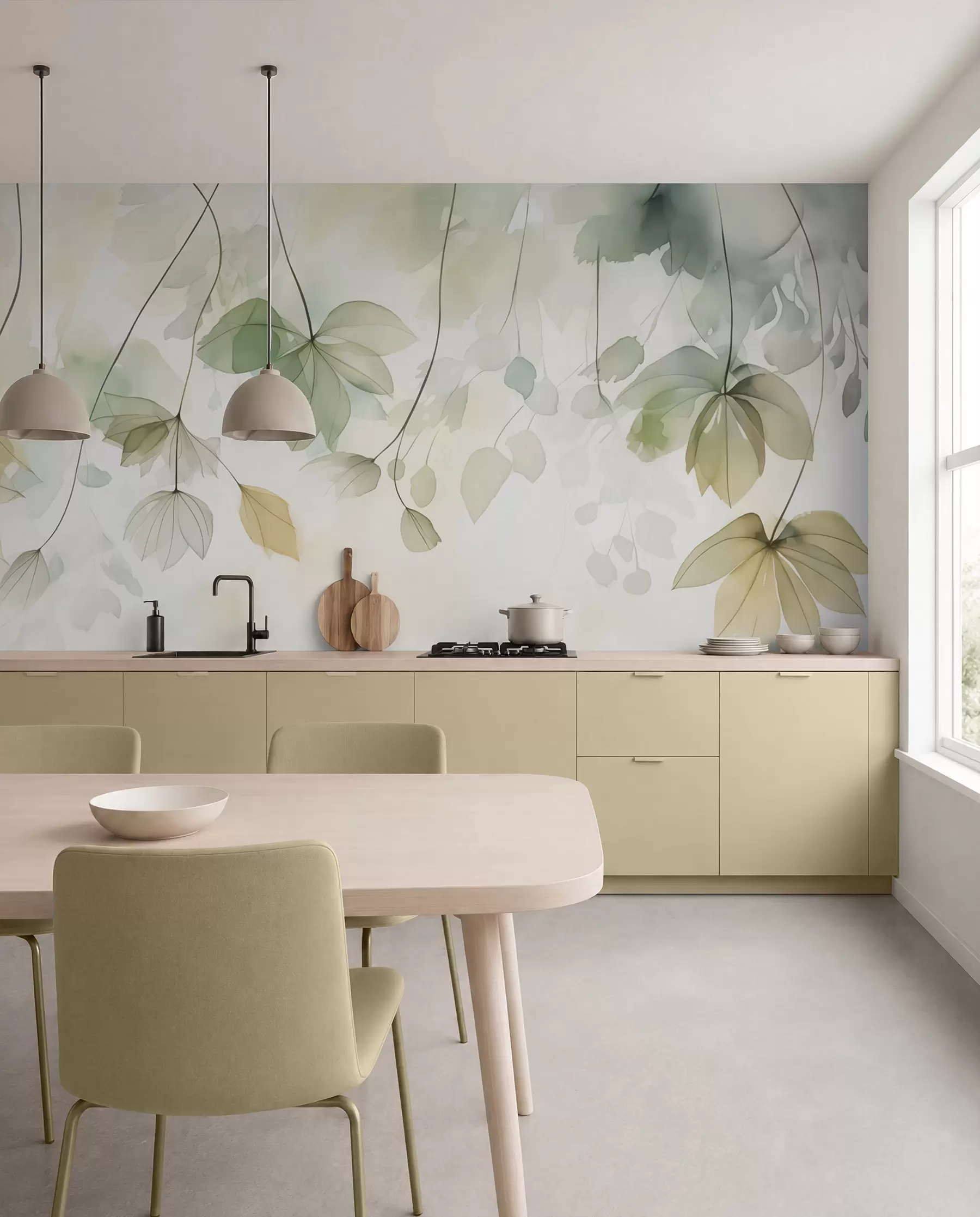 wall murals Leaves in Pale Watercolour w02637