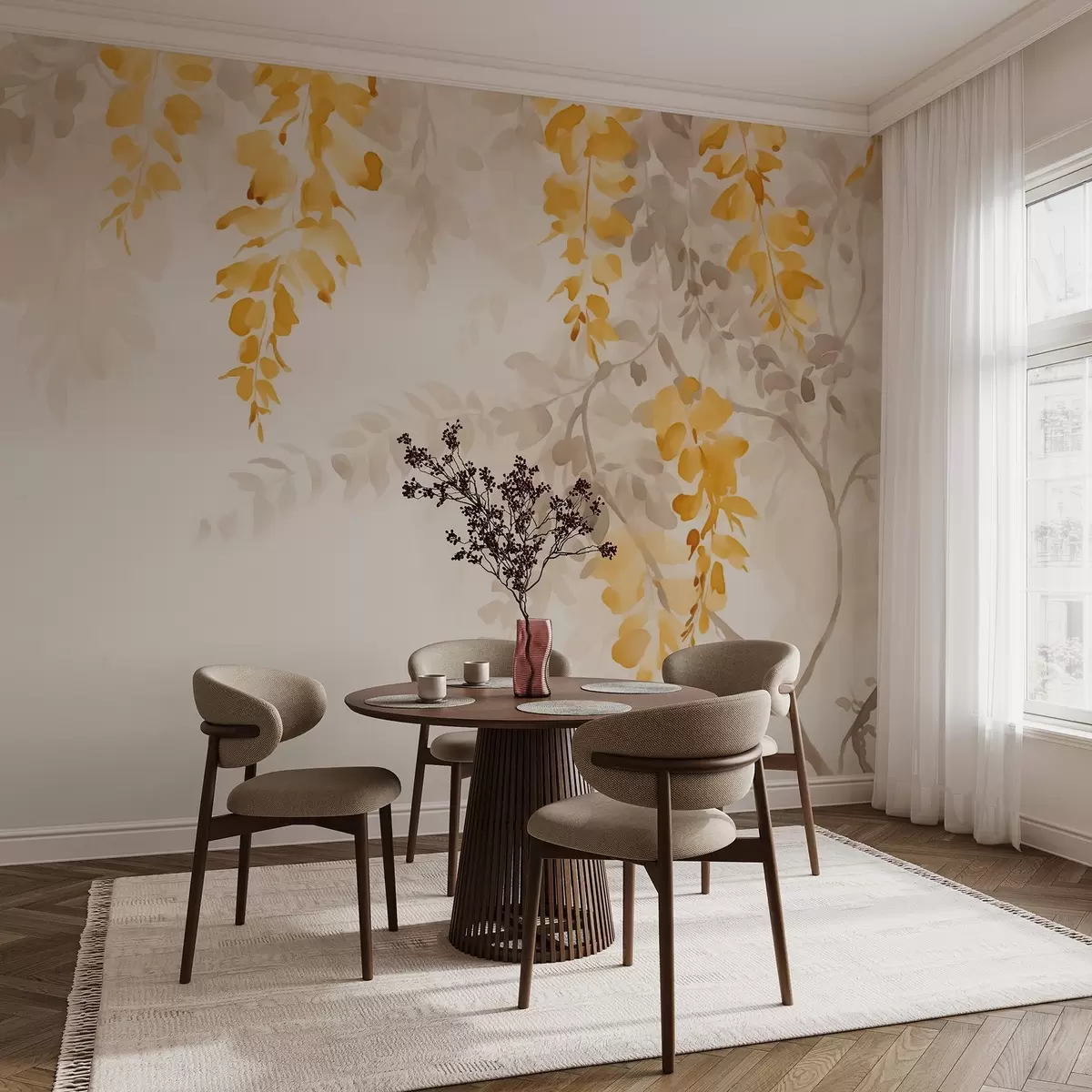 wall murals Silhouettes of hanging branches with leaves imitation of watercolor w02640
