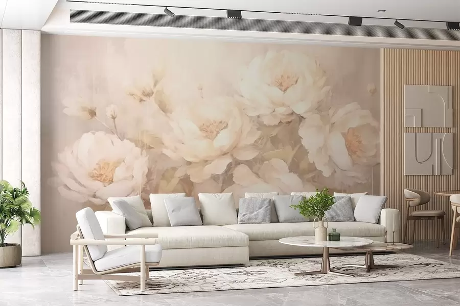 wall murals White peonies on a textured background w02571