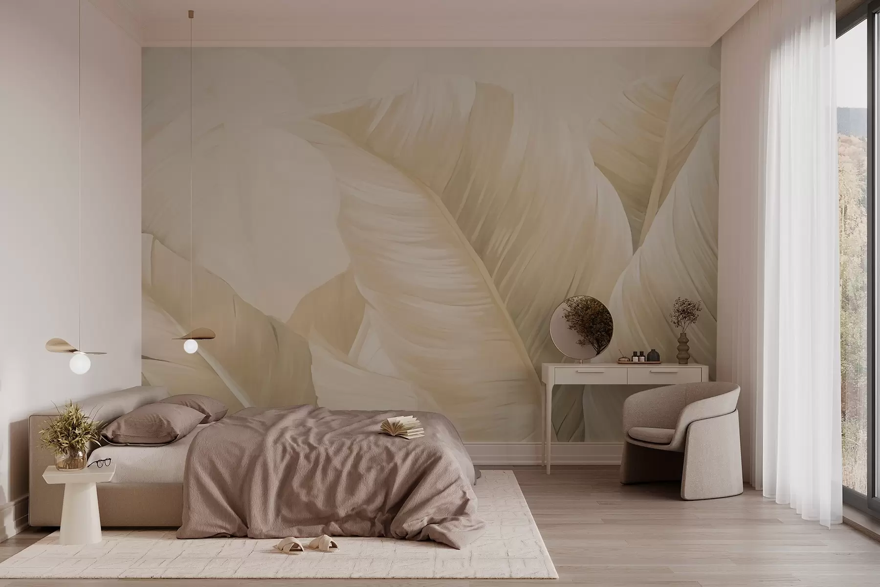 wall murals Large creamy banana leaves w02573
