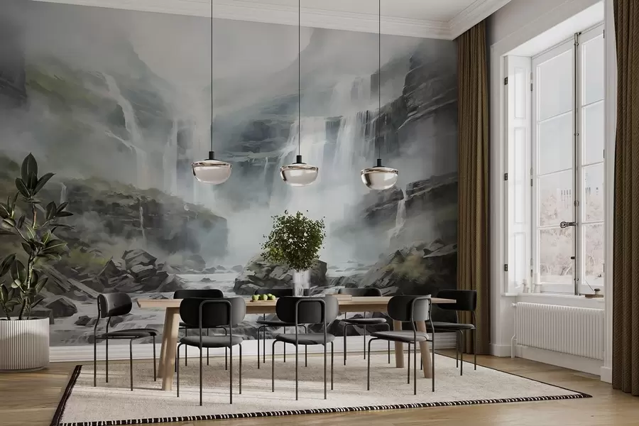 wall murals Waterfall in the fog w08572