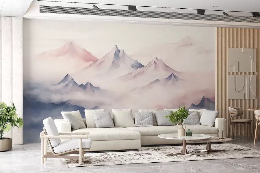 wall murals Gentle watercolor mountains in the fog w08573