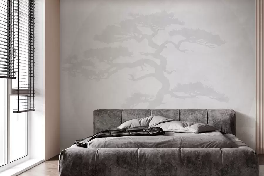 wall murals Japanese bonsai tree and geometry grunge background w08554