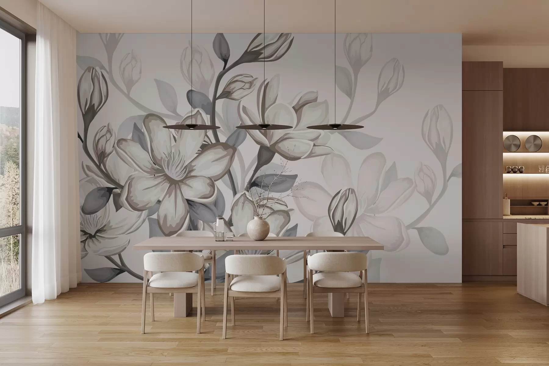 wall murals large white flowers w02663v2