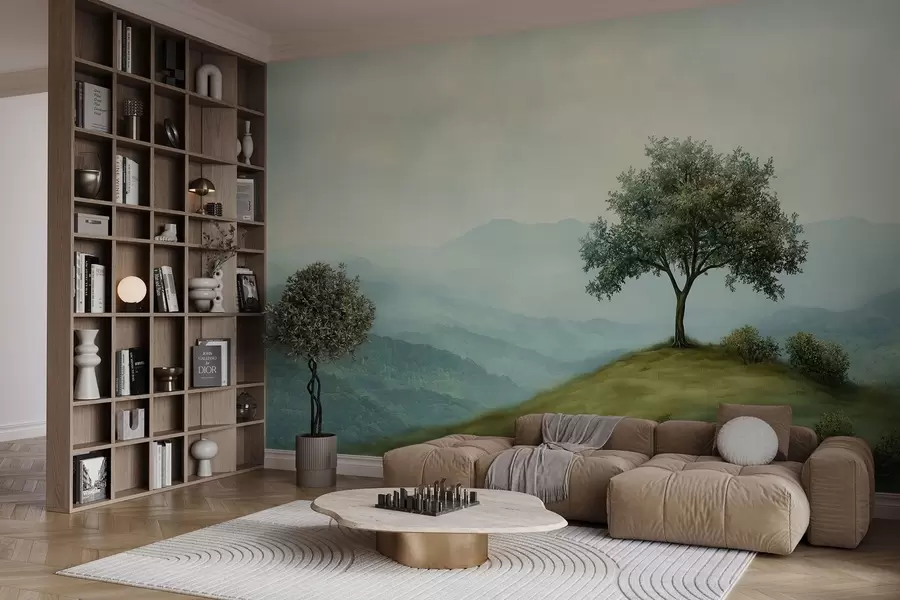 wall murals panorama with a tree on a hill w02683
