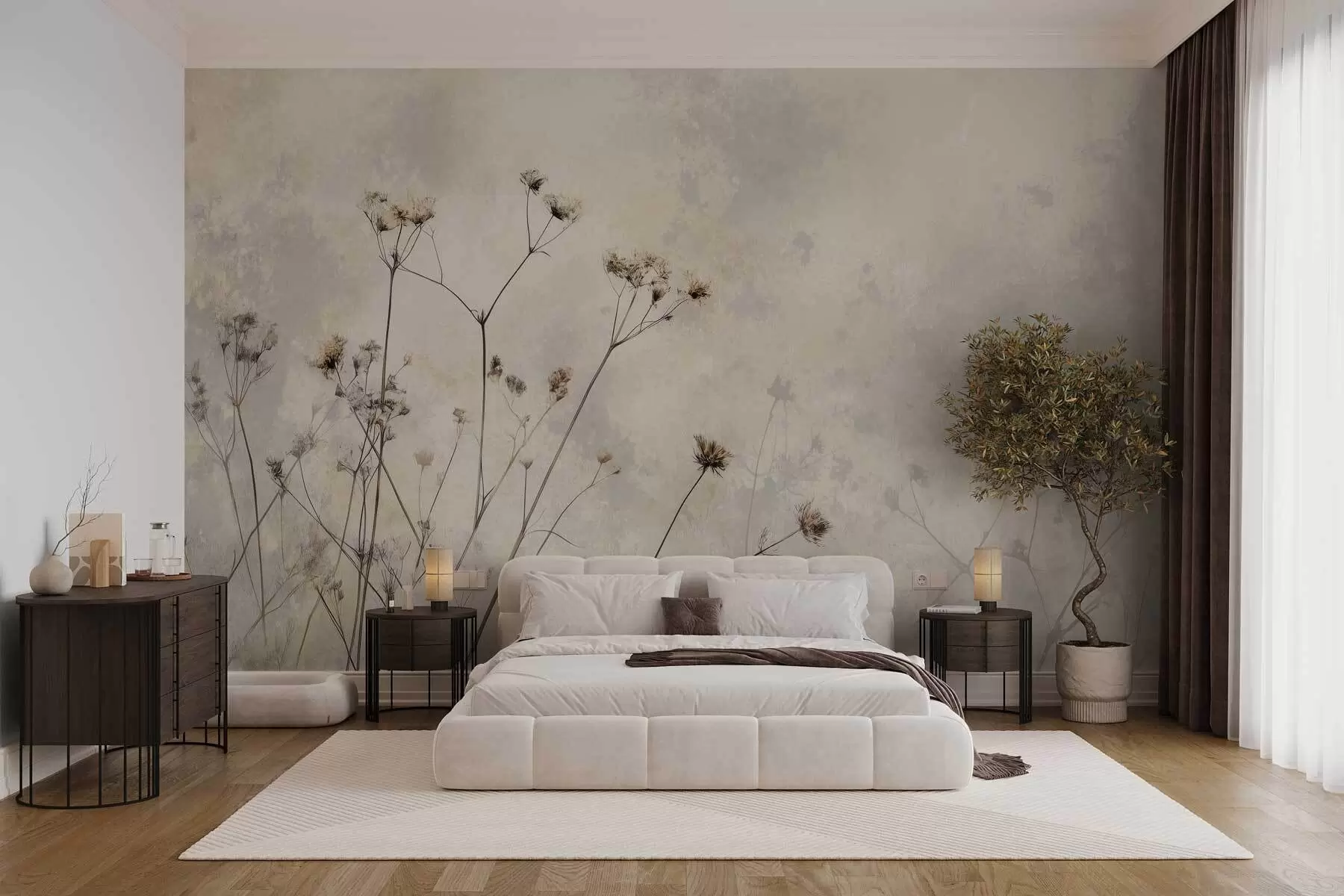 wall murals eco-style wallpaper with wild plants in pastel colors w02684
