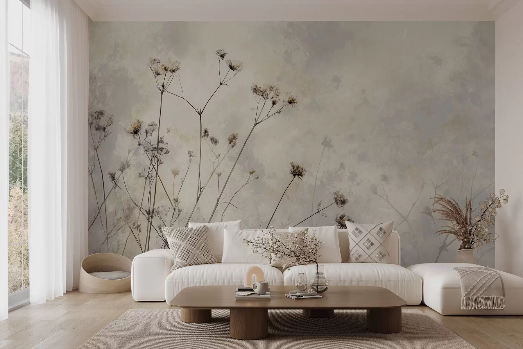 wall murals eco-style wallpaper with wild plants in pastel colors w02684