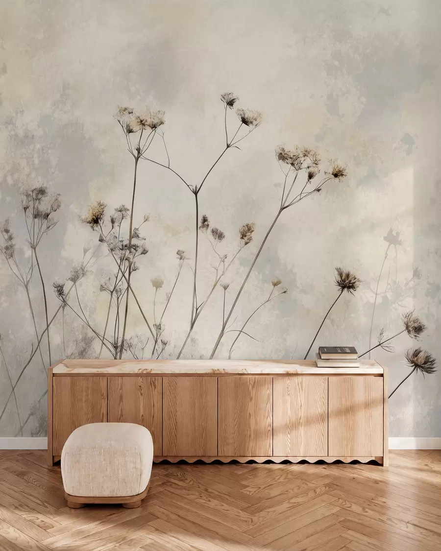 wall murals eco-style wallpaper with wild plants in pastel colors w02684