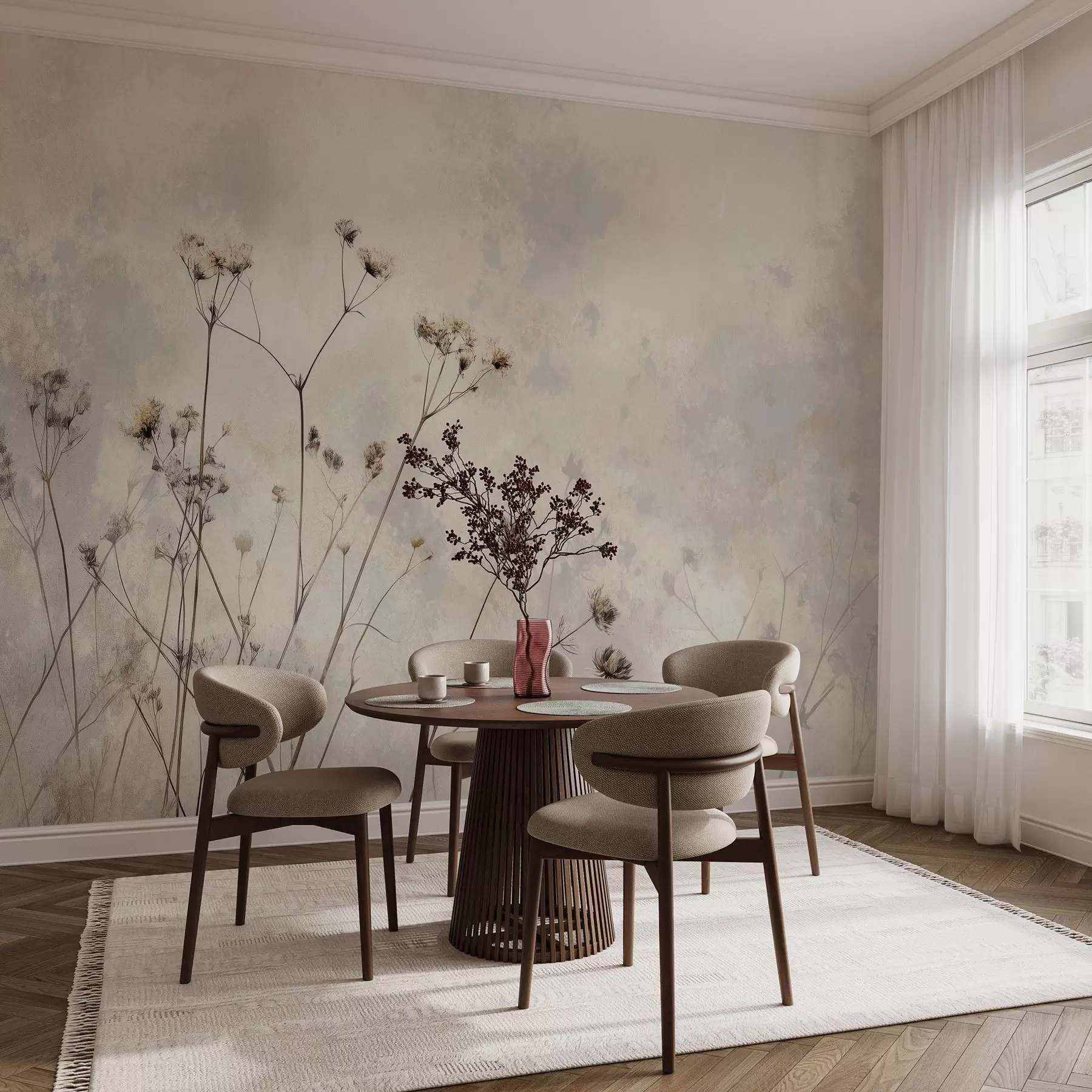 wall murals eco-style wallpaper with wild plants in pastel colors w02684