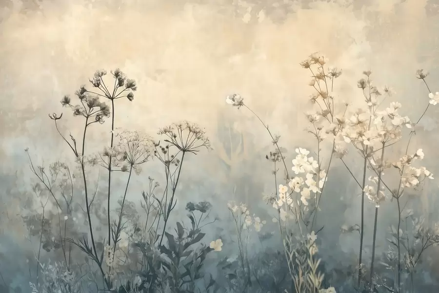 wall murals eco-style wallpaper with wildflowers and plants on a textured background w02685