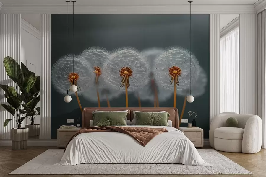 wall murals Airy dandelions against a dark natural background w08498