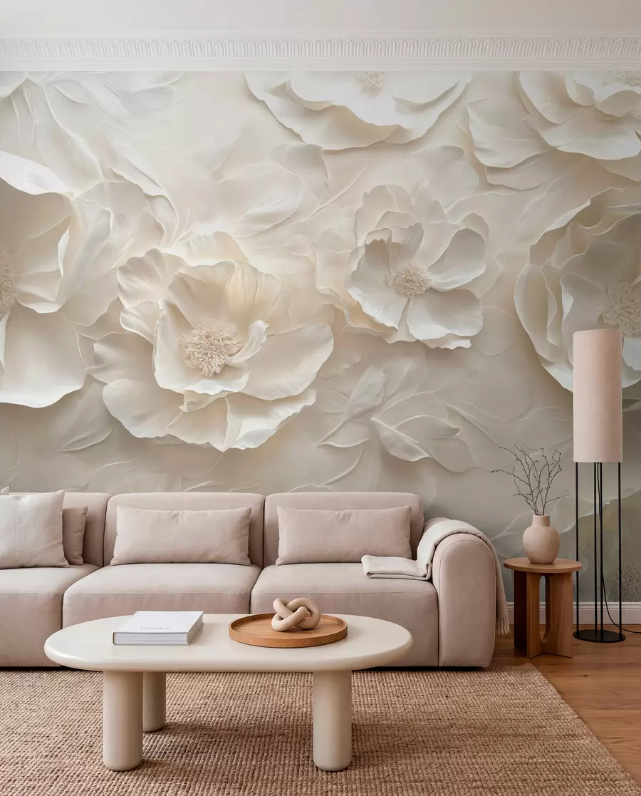 wall murals Airy flowers in warm tones against a background of leaf strokes w08562