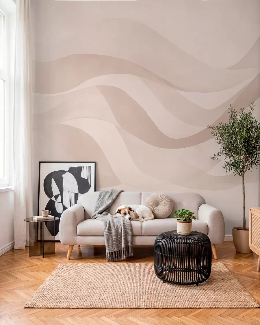 wall murals Smooth waves in soft beige tones in watercolor style w08564