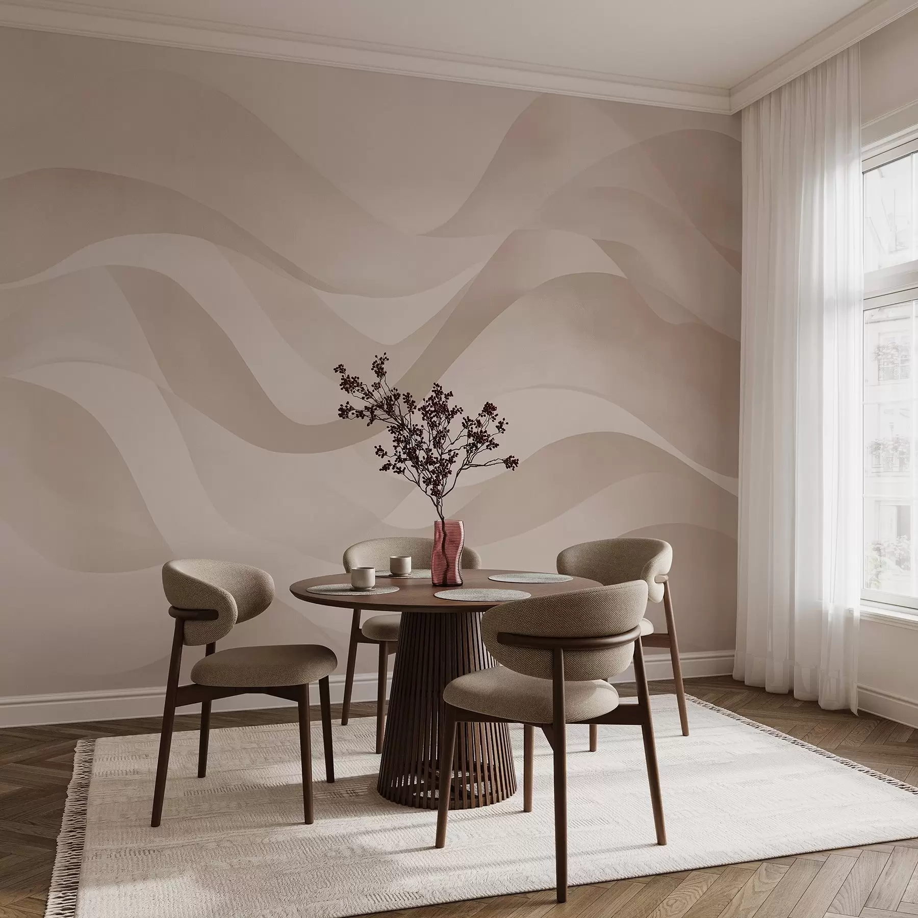 wall murals Smooth waves in soft beige tones in watercolor style w08564
