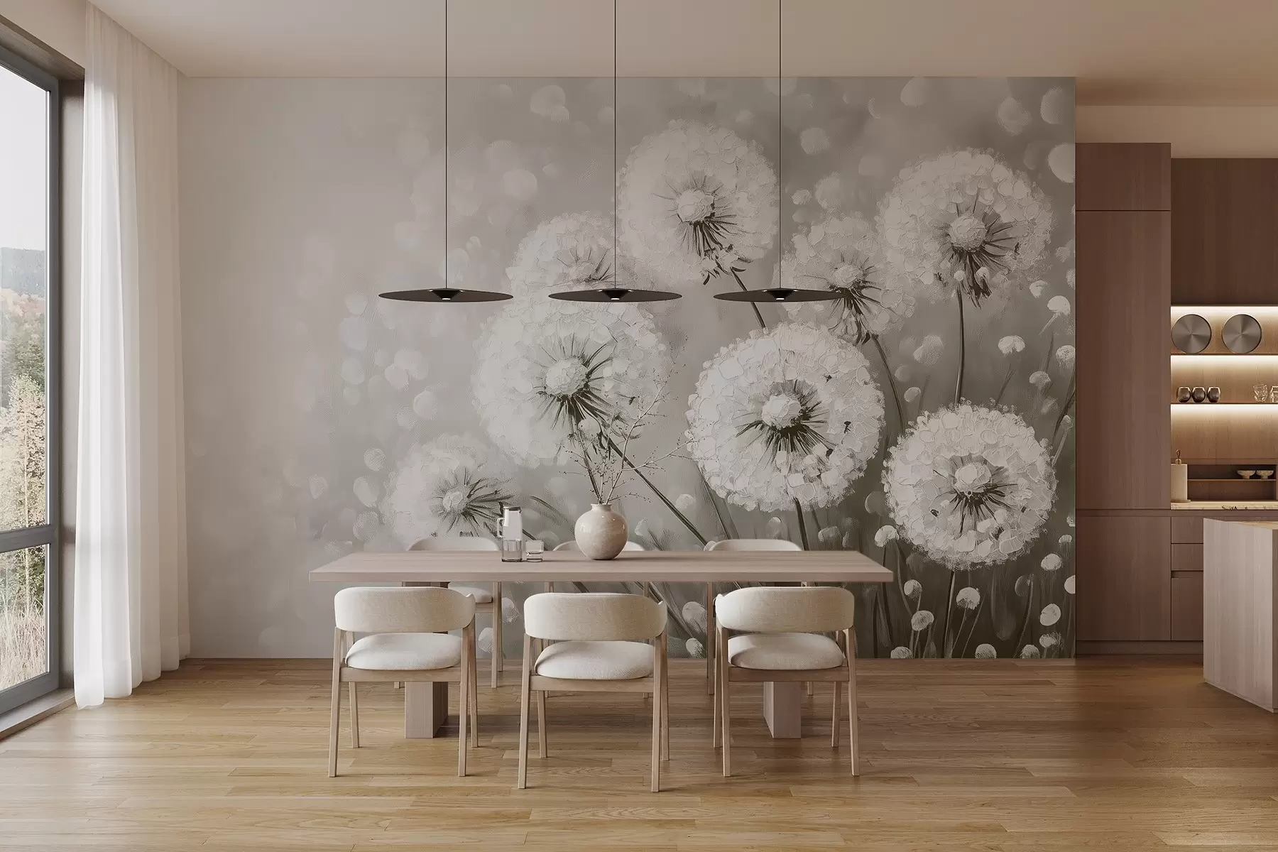 wall murals Air dandelions on a monochrome background w08594