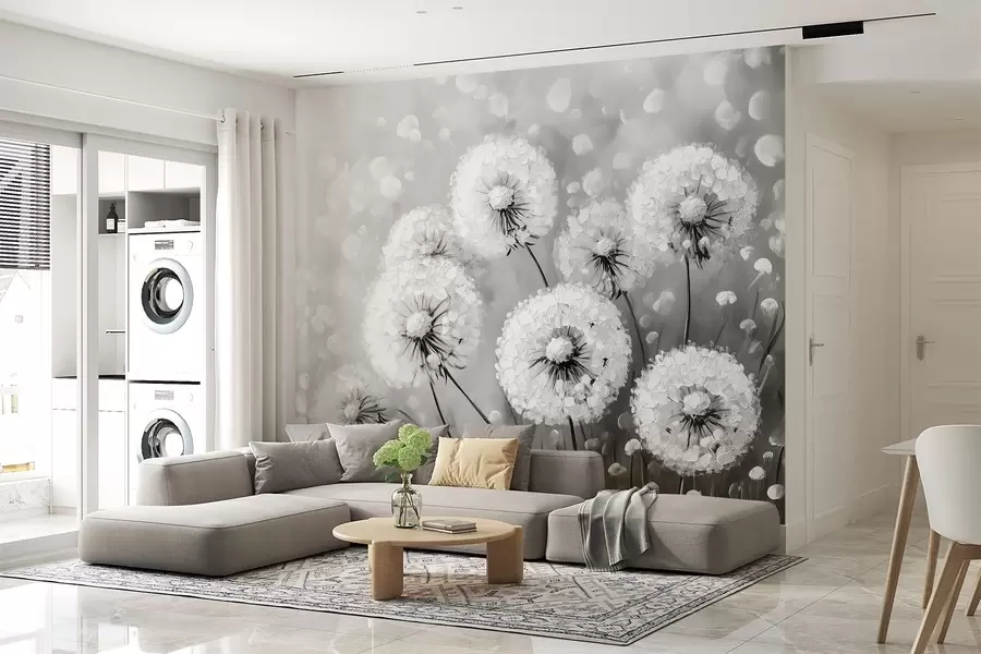 wall murals Air dandelions on a monochrome background w08594v1