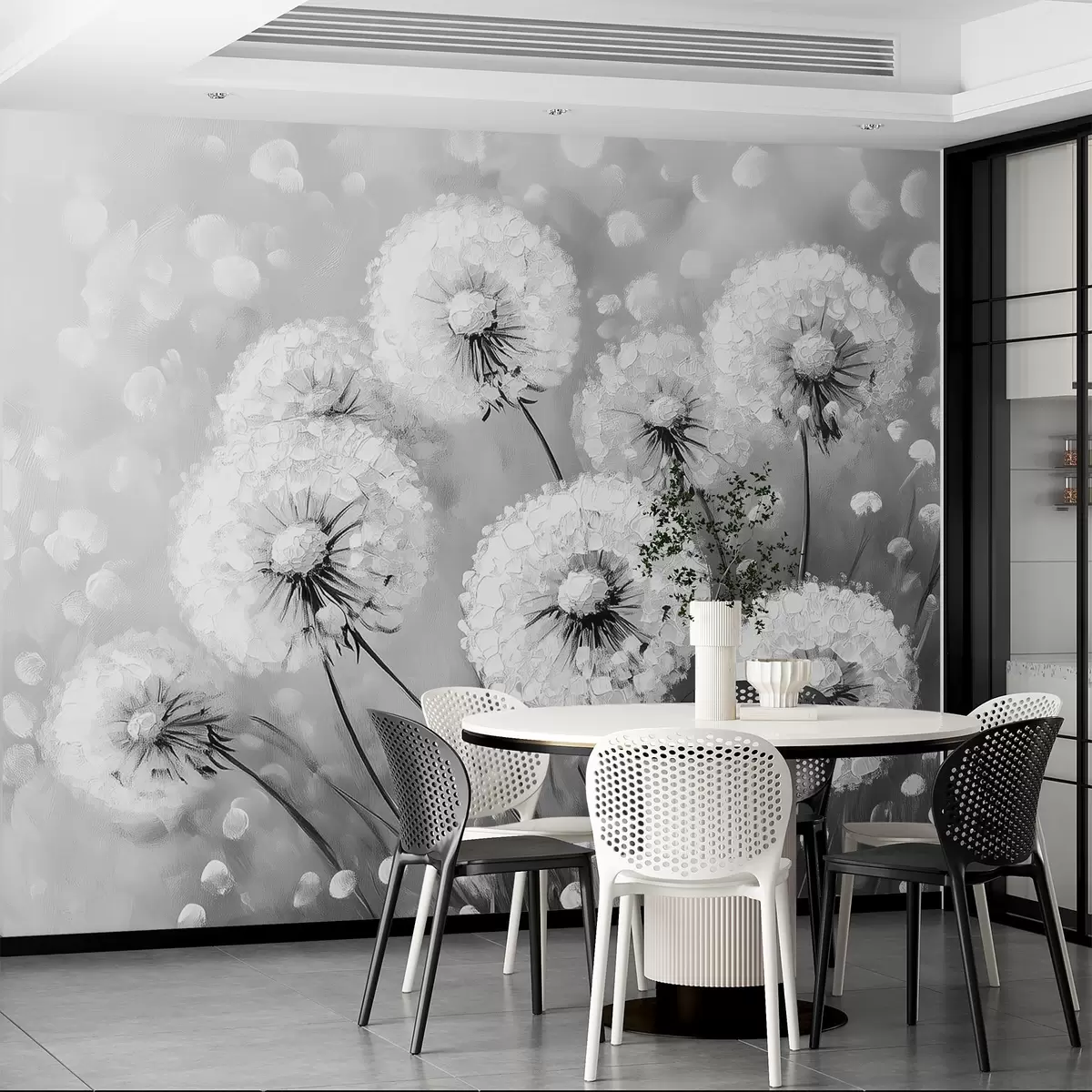 wall murals Air dandelions on a monochrome background w08594v1