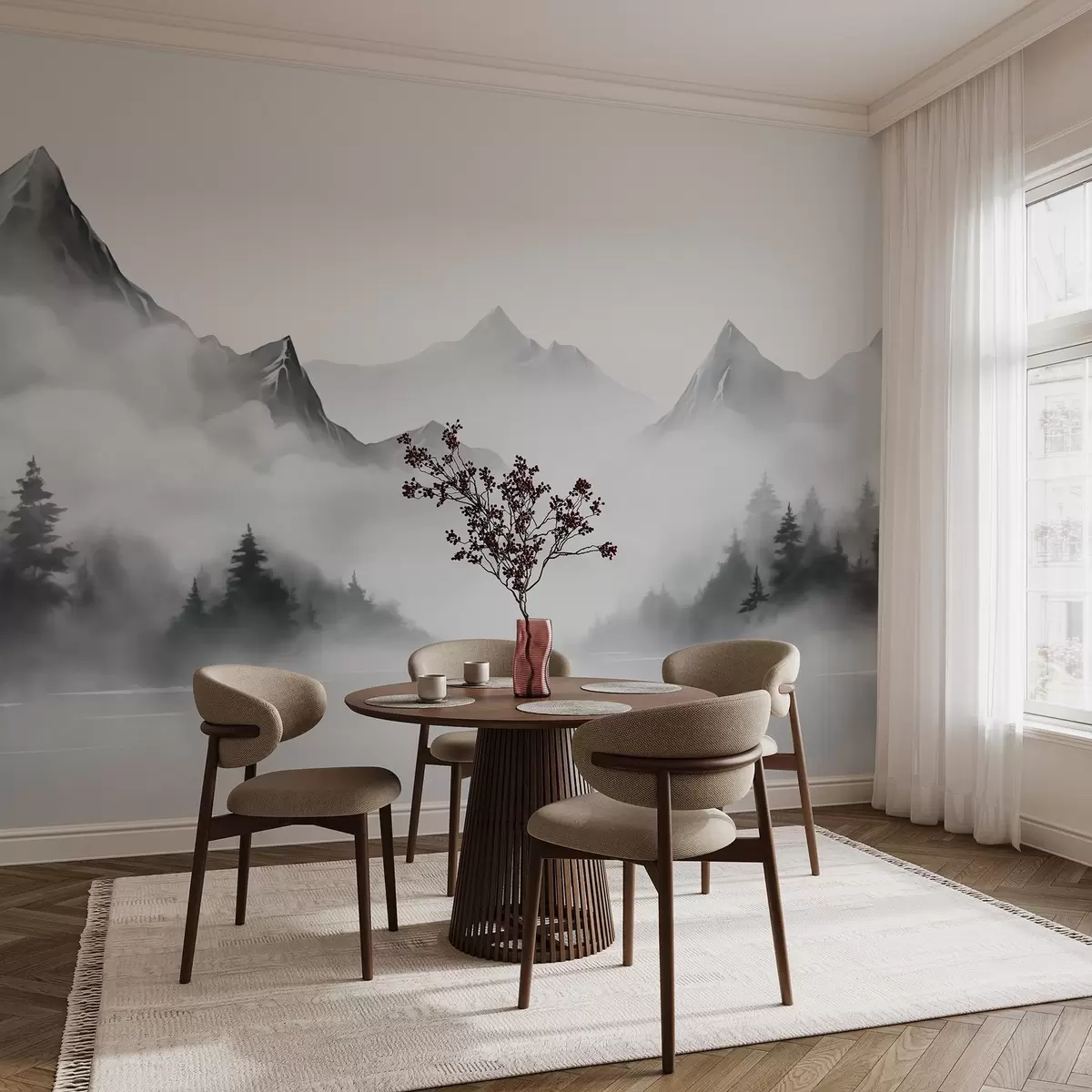 wall murals Silhouettes of mountains and forests imitation of blurred watercolor w02706