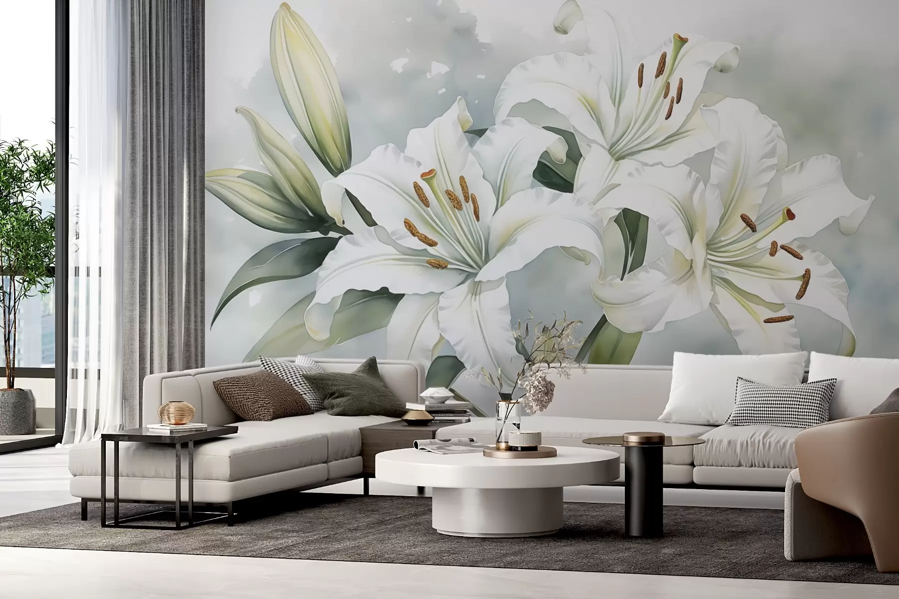 wall murals White lilies imitation watercolor style w02711