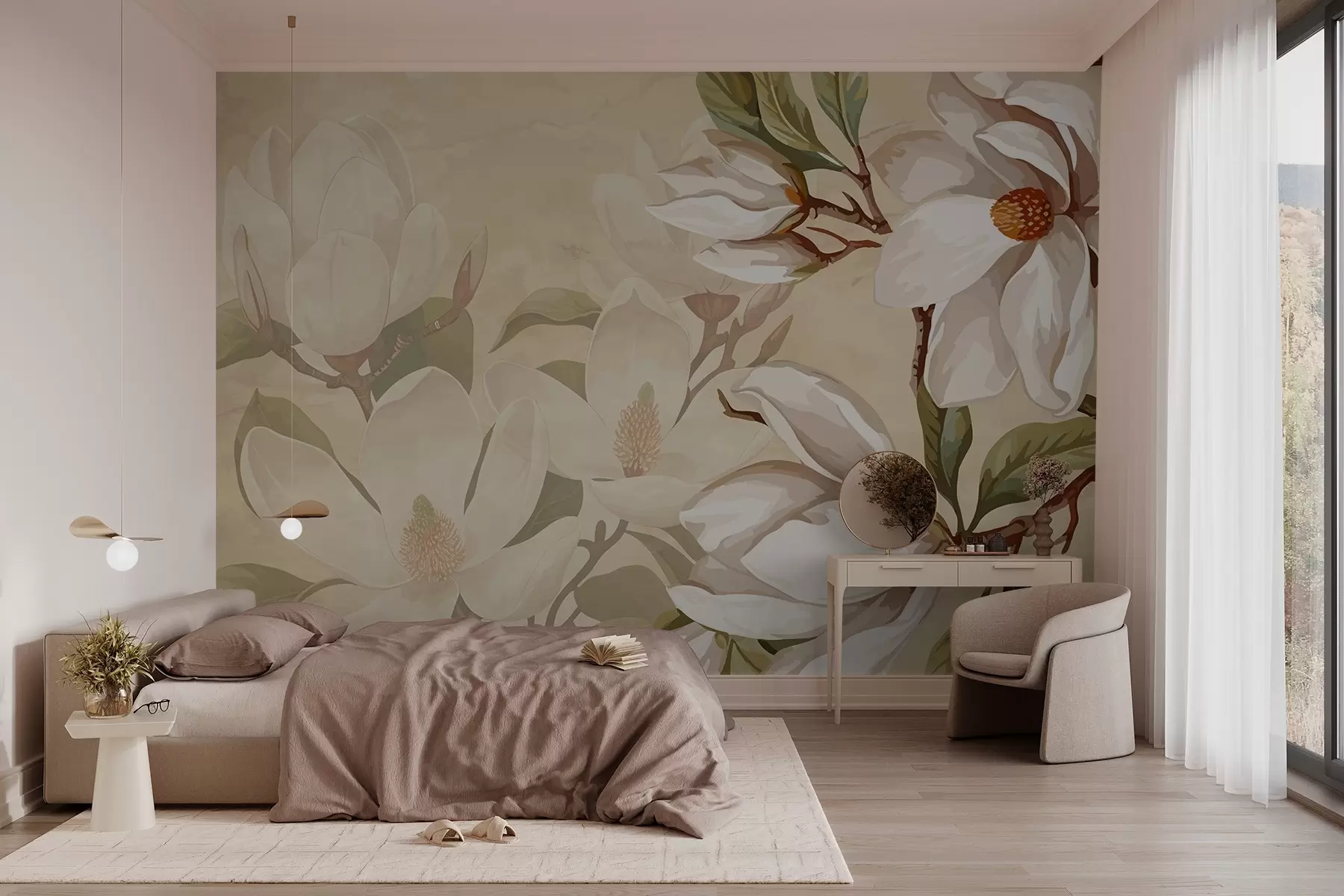 wall murals Magnolias on a pastel background w02694
