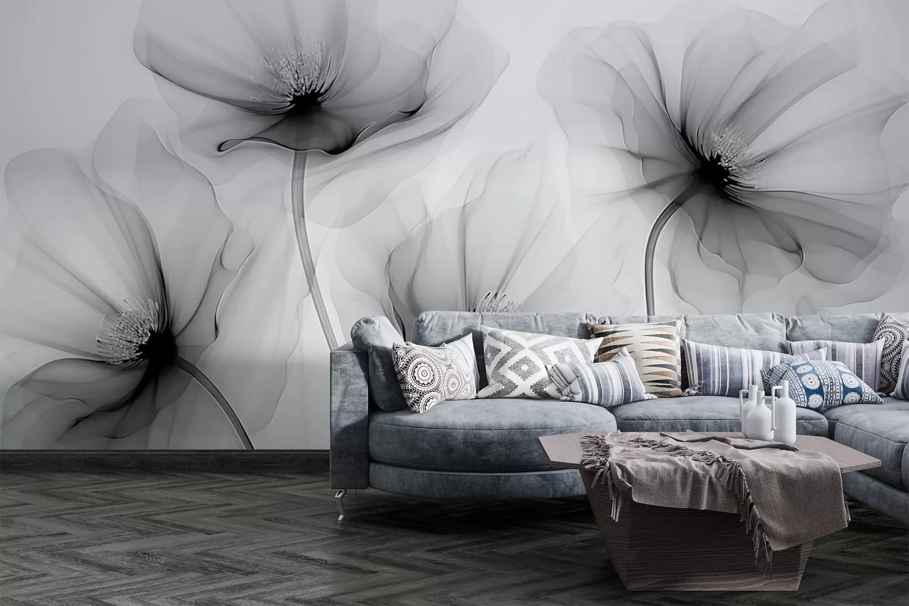 wall murals Transparent flowers w02696v2