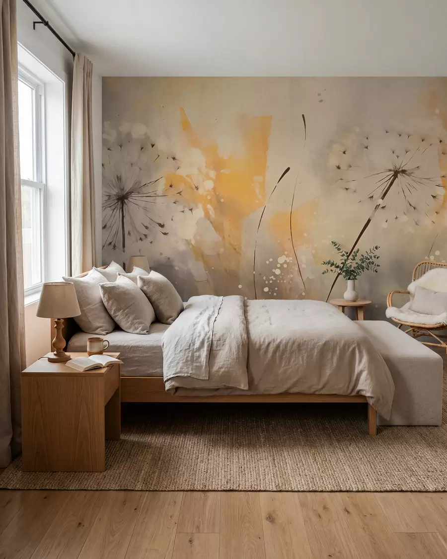 wall murals Blurred dandelions in pastel colours w02699