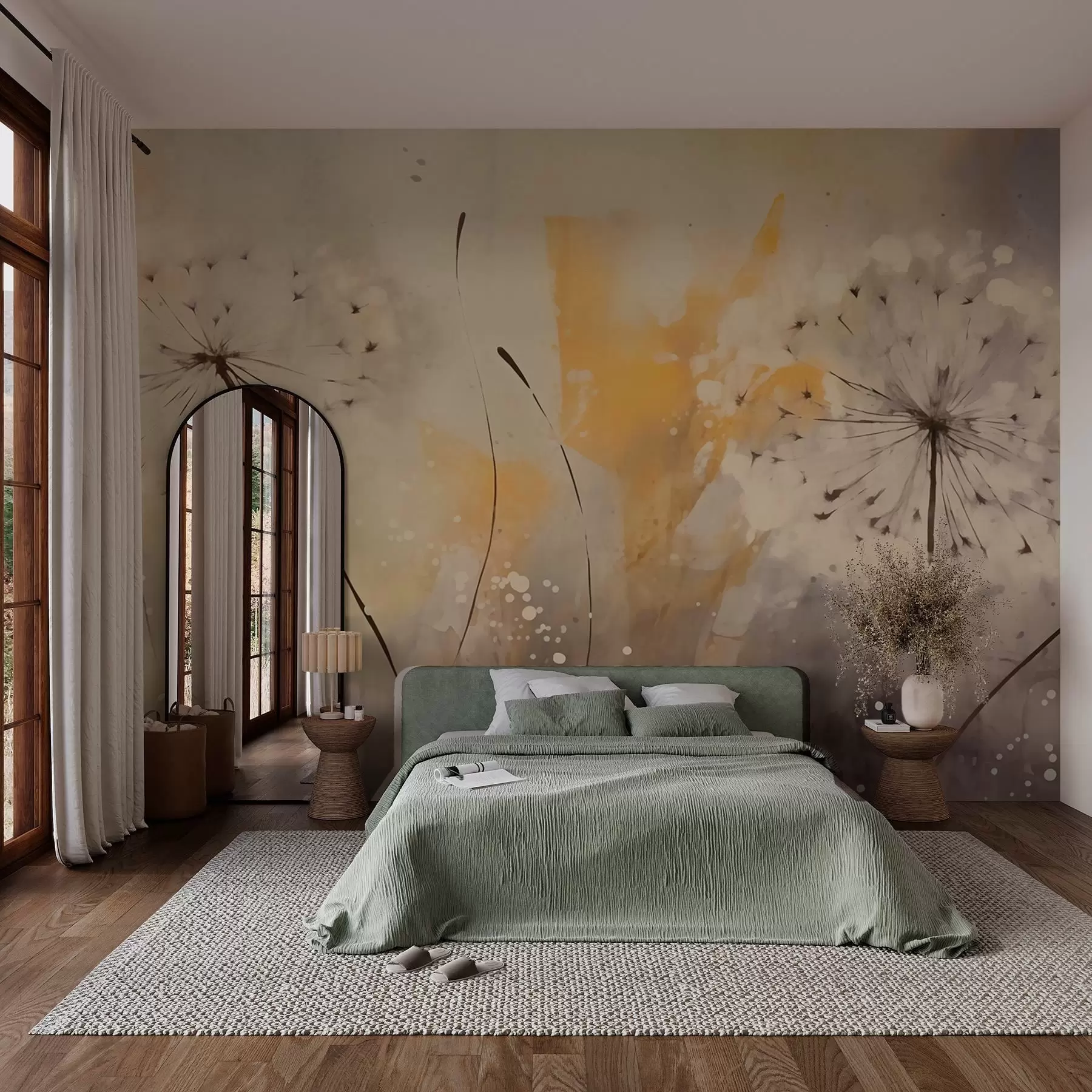 wall murals Blurred dandelions in pastel colours w02699
