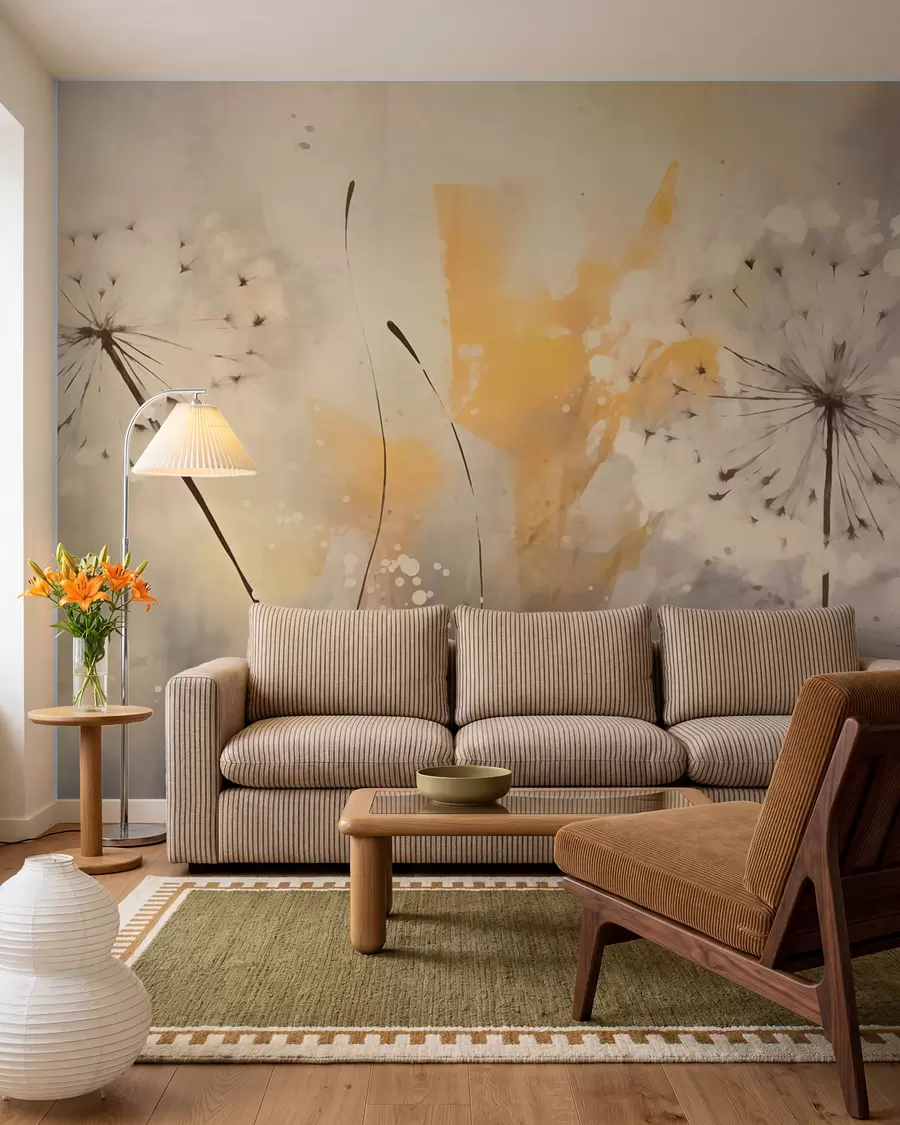 wall murals Blurred dandelions in pastel colours w02699