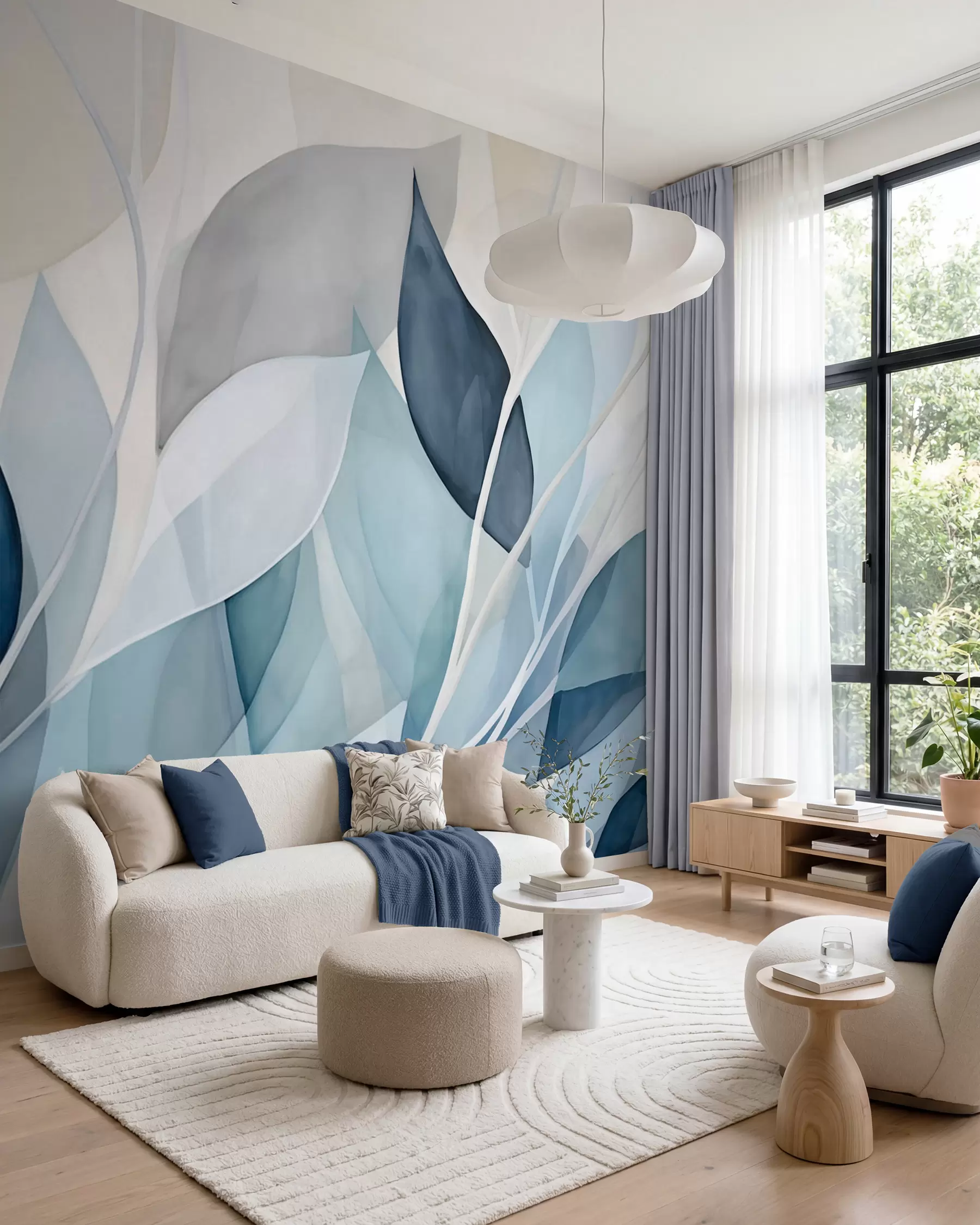 wall murals Blue Leaves in Layers w02701