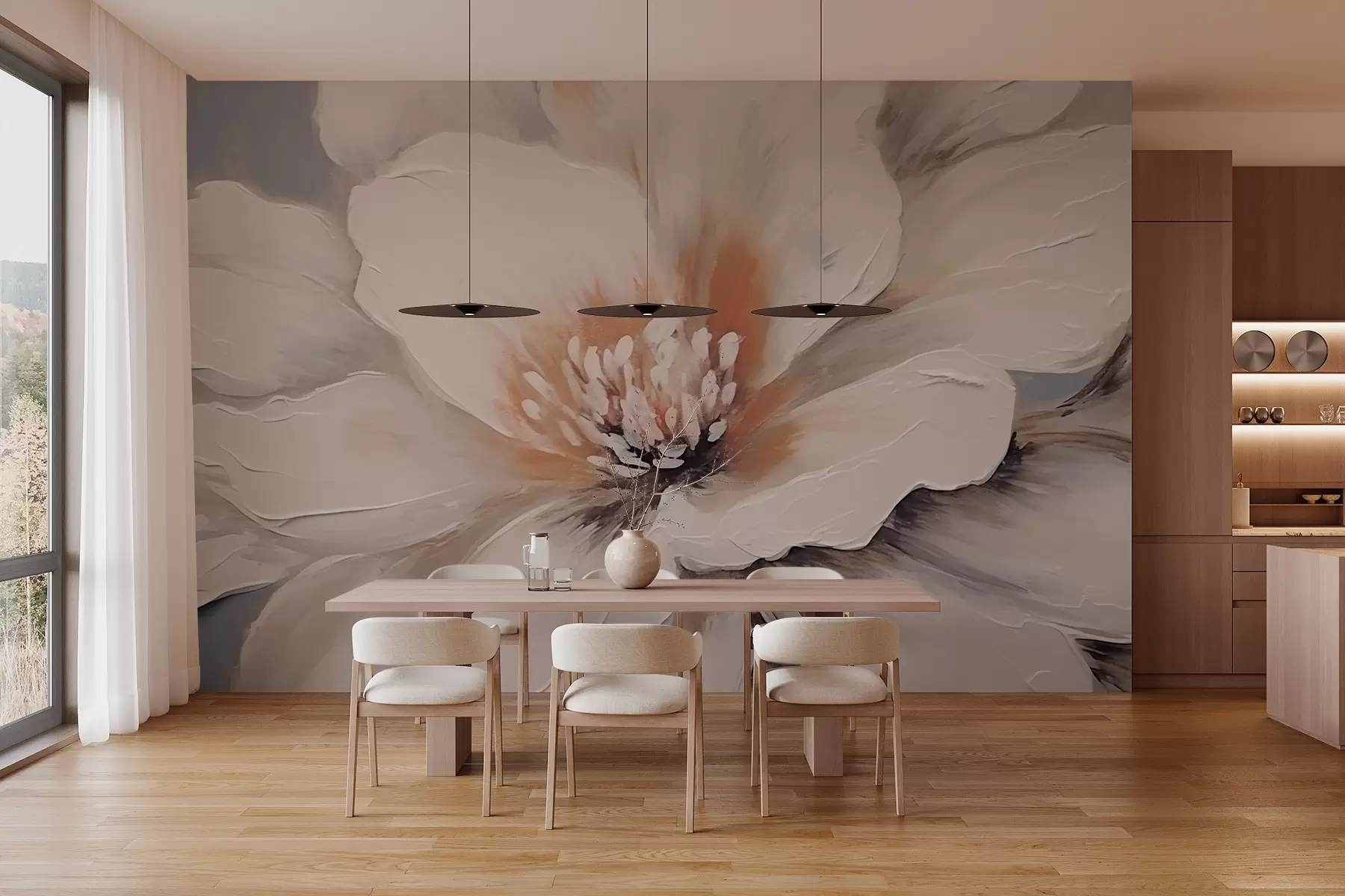 wall murals Abstract white flower on grey background w02702