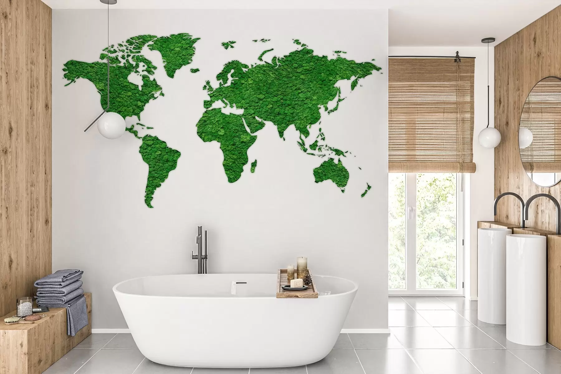 wall murals World map with moss, nature, green color palette  w02657